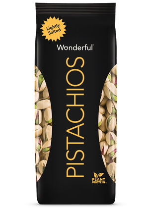 Black package of lightly salted Wonderful Pistachios