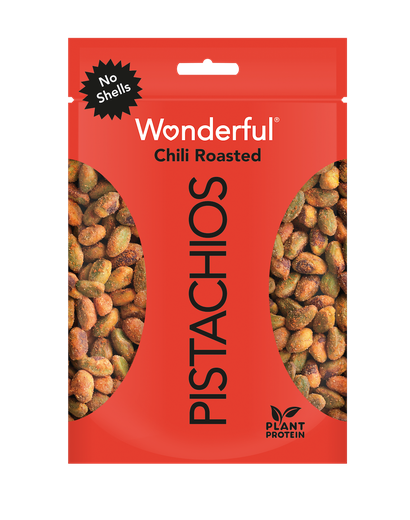 Red package of no shell chili roasted Wonderful Pistachios