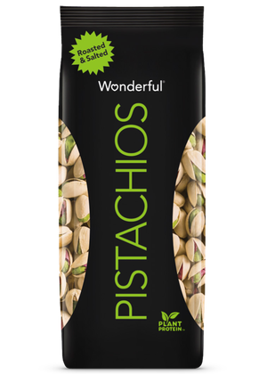 Black package of roasted and salted flavored Wonderful Pistachios